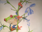 Frosch auf Blume, 60 x 80 cm, Acryl auf Leinwand, Claudia Prüggler